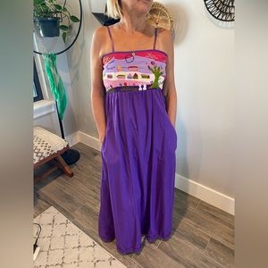 Jacinthe Mexico Cotton Vintage maxi Dress Embroidered Chest Small 💜💗